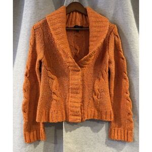 Bebe Winter Chunky Knit Sweater Cardigan Orange‎ Size Large Y2K